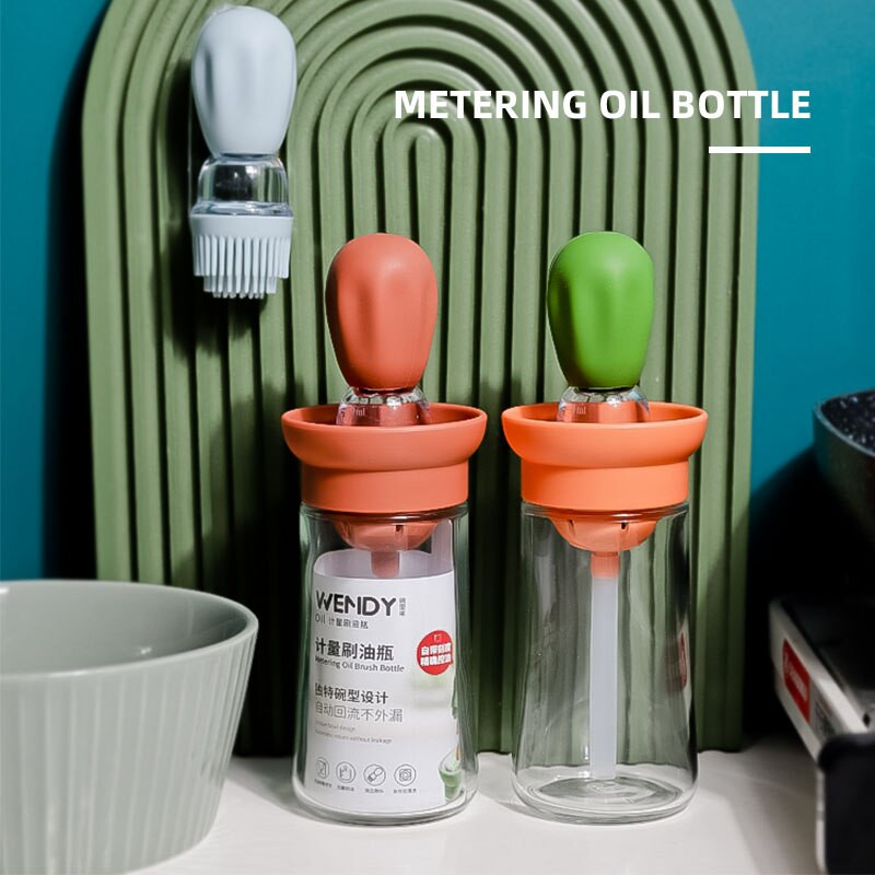 Sticlă de ulei de copt de 150 ml Recipient de ulei de sticlă din silicon cu perie Sticlă de pulverizare pentru grătar Dozator de ulei pentru bucătărie gătit grătar