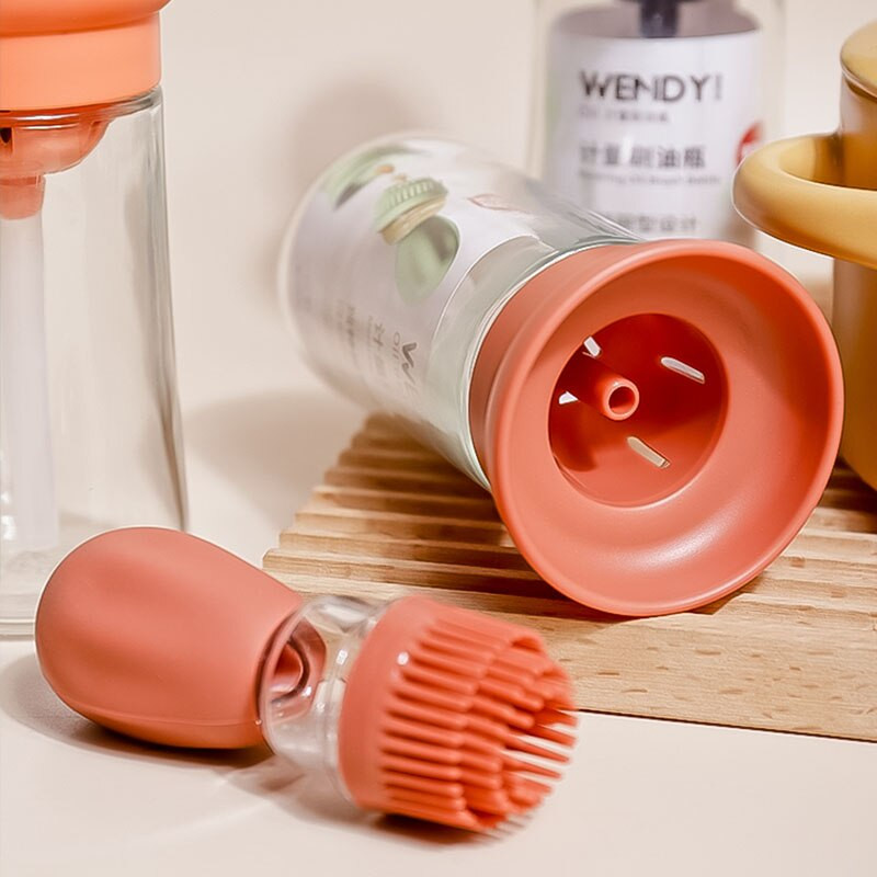 Sticlă de ulei de copt de 150 ml Recipient de ulei de sticlă din silicon cu perie Sticlă de pulverizare pentru grătar Dozator de ulei pentru bucătărie gătit grătar