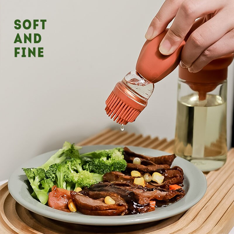 Sticlă de ulei de copt de 150 ml Recipient de ulei de sticlă din silicon cu perie Sticlă de pulverizare pentru grătar Dozator de ulei pentru bucătărie gătit grătar