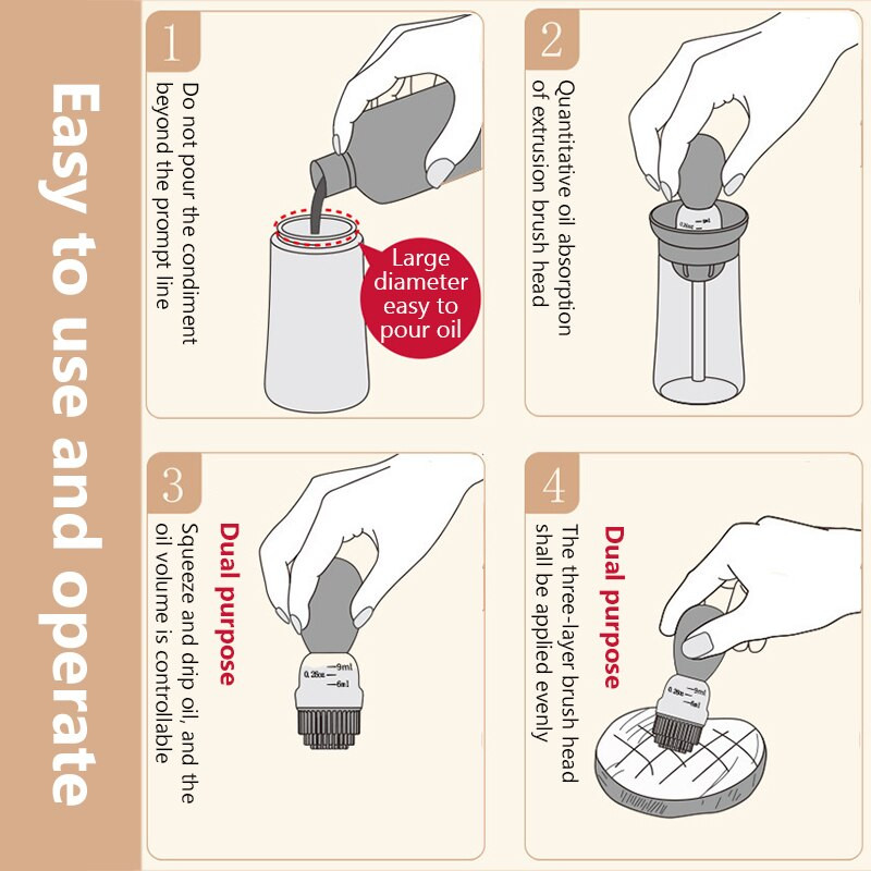 Sticla de ulei de sticlă de 200 ml Perie de ulei de rație de silicon Accesorii portabile pentru grătar în aer liber Dispenser de sos de ulei pentru gătit pentru grătar