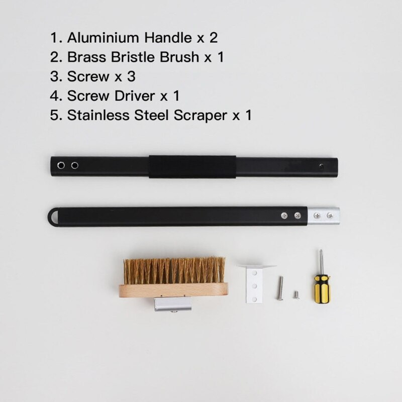 Profesionāla picas cepeškrāsns vara birste skrāpis mājsaimniecības grila misiņa tīrīšanas birste ar 15,7/31,5 collu alumīnija rokturi