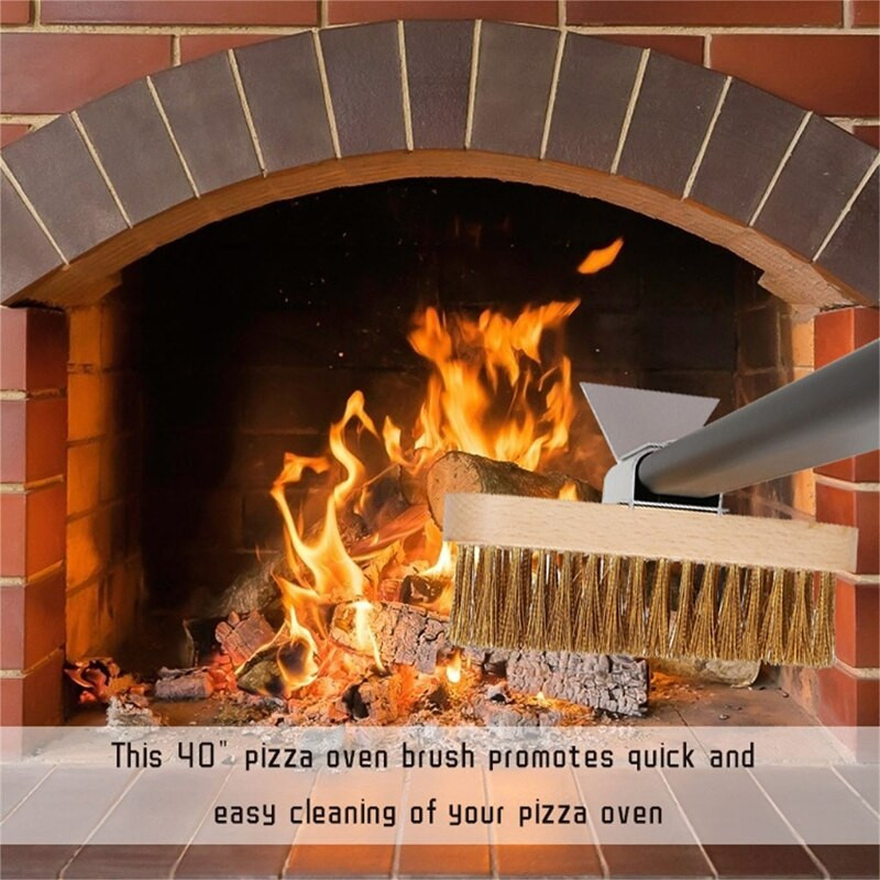 Profesionāla picas cepeškrāsns vara birste skrāpis mājsaimniecības grila misiņa tīrīšanas birste ar 15,7/31,5 collu alumīnija rokturi