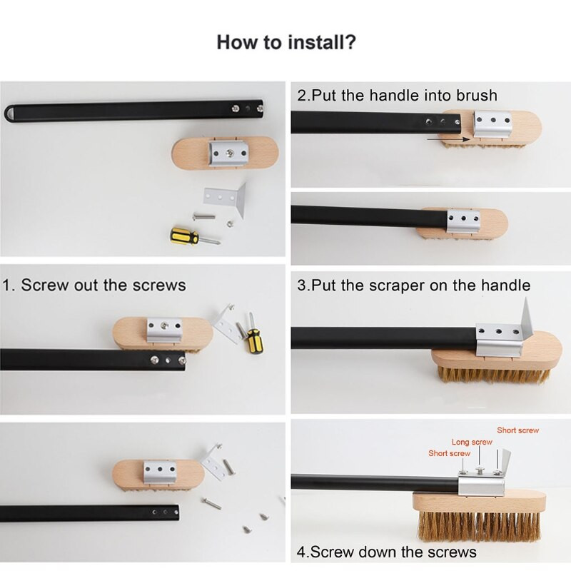 Profesionāla picas cepeškrāsns vara birste skrāpis mājsaimniecības grila misiņa tīrīšanas birste ar 15,7/31,5 collu alumīnija rokturi