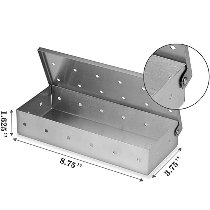 Kūpinātāja kaste skaidām, nerūsējošā tērauda gāzes vai ogļu grila gaļas kūpināšanai ar veramu vāku, grila instrumentu, ar pārtikas klipu un eļļas suku