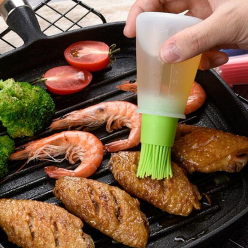 1 vnt. nešiojamasis silikoninis aliejaus butelis su šepetėliu, grotelių aliejaus šepečiais, skystais aliejais konditerijos gaminiais virtuvės kepimo BBQ įrankiai.