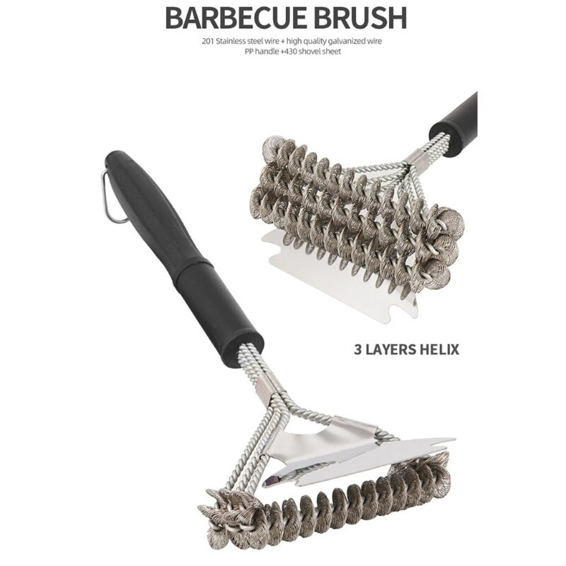 Perie și răzuitoare pentru grătar portabilă Dispozitiv de curățare a grătarului în aer liber Perie cu peri de sârmă pentru grătar cu gaz/cărbune T21C