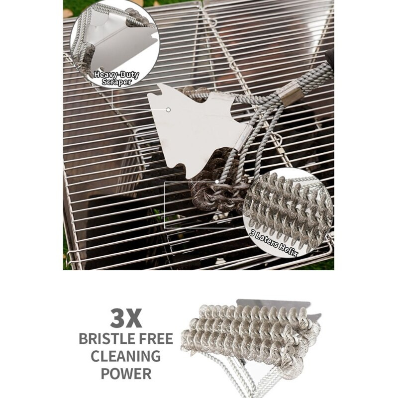 Perie și răzuitoare pentru grătar portabilă Dispozitiv de curățare a grătarului în aer liber Perie cu peri de sârmă pentru grătar cu gaz/cărbune T21C