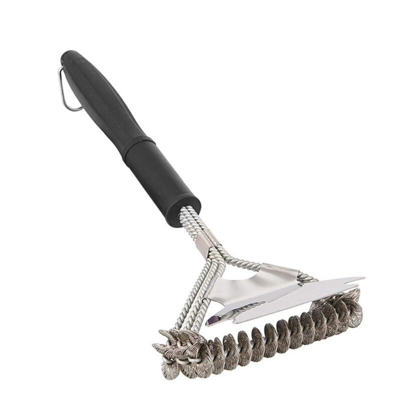 Perie și răzuitoare pentru grătar portabilă Dispozitiv de curățare a grătarului în aer liber Perie cu peri de sârmă pentru grătar cu gaz/cărbune T21C