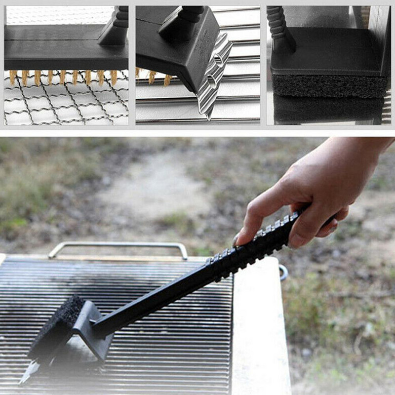 3 viename kampinis varinis vielinis šepetys kepsninės kepsninės orkaitės rankenos valymas ilgas varinės kempinės kastuvas Vielos valymo kepsninės šepetys