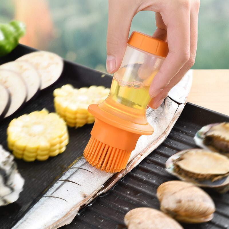 Szilikon BBQ Grill olajos palack kefékkel Grillsült, hőálló pácolt olajos sütőkefék fedőszerszámmal Konyha