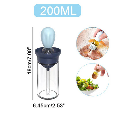 1/2 vnt. stiklinis aliejaus butelis su silikoniniu šepečiu virtuvės aliejaus dozatoriumi, atsparus aukštai temperatūrai kepimui ant grotelių