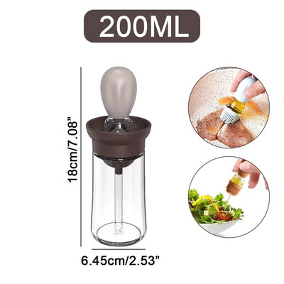 1/2 vnt. stiklinis aliejaus butelis su silikoniniu šepečiu virtuvės aliejaus dozatoriumi, atsparus aukštai temperatūrai kepimui ant grotelių