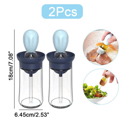 1/2 vnt. stiklinis aliejaus butelis su silikoniniu šepečiu virtuvės aliejaus dozatoriumi, atsparus aukštai temperatūrai kepimui ant grotelių