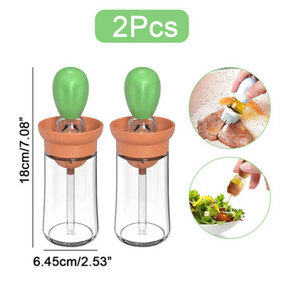 1/2 vnt. stiklinis aliejaus butelis su silikoniniu šepečiu virtuvės aliejaus dozatoriumi, atsparus aukštai temperatūrai kepimui ant grotelių