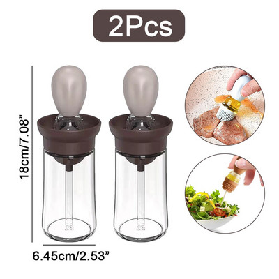 1/2 vnt. stiklinis aliejaus butelis su silikoniniu šepečiu virtuvės aliejaus dozatoriumi, atsparus aukštai temperatūrai kepimui ant grotelių