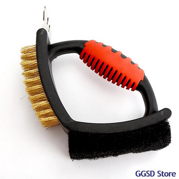 BBQ Grill Brush 3 in 1 Brass/ Steel Wire Scree Pad Scraper Barbecue Cleaning Brush Grill Cleaner Bristles BBQ Cleaning Tools