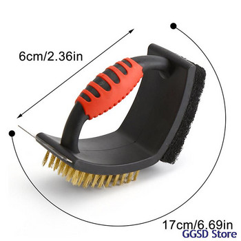 BBQ Grill Brush 3 in 1 Brass/ Steel Wire Scree Pad Scraper Barbecue Cleaning Brush Grill Cleaner Bristles BBQ Cleaning Tools