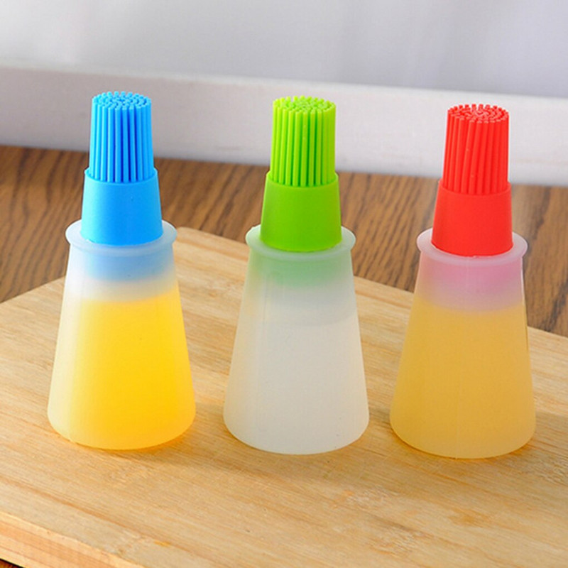 Naujas 1 vnt nešiojamas silikoninio aliejaus butelis su šepetėliu Grilio aliejaus šepečiai Skystas aliejus konditerijos kepinių virtuvės kepsninės įrankis