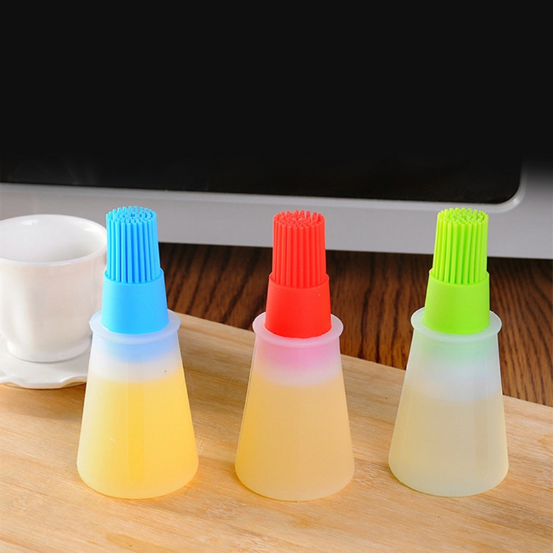 Naujas 1 vnt nešiojamas silikoninio aliejaus butelis su šepetėliu Grilio aliejaus šepečiai Skystas aliejus konditerijos kepinių virtuvės kepsninės įrankis