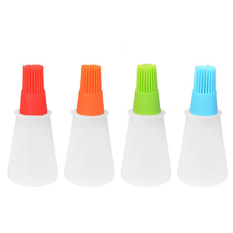 Naujas 1 vnt nešiojamas silikoninio aliejaus butelis su šepetėliu Grilio aliejaus šepečiai Skystas aliejus konditerijos kepinių virtuvės kepsninės įrankis