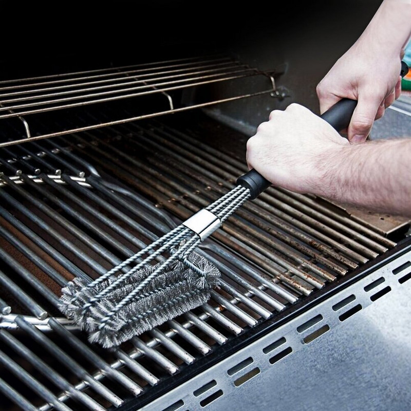 1 db BBQ grillkefe és kaparós grillkészlet Tisztítókefe rozsdamentes acél szerszámok Drótsörték Háromszög Grill tisztító kellékek