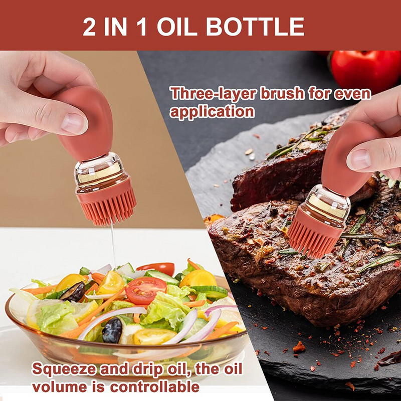 Üvegolaj-adagoló ecsettel, konyhai 2 az 1-ben szilikon cseppentős olajos mérőpalack főzéshez, sütéshez, BBQ pulykahászlós tészta