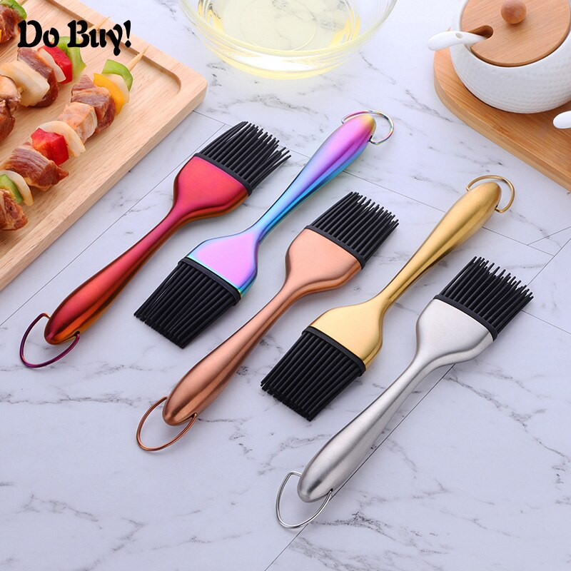 Perie de ulei de silicon Perie de gătit Mâner din oțel inoxidabil Perie de grătar pentru ungere Perie de patiserie Accesorii de bucătărie