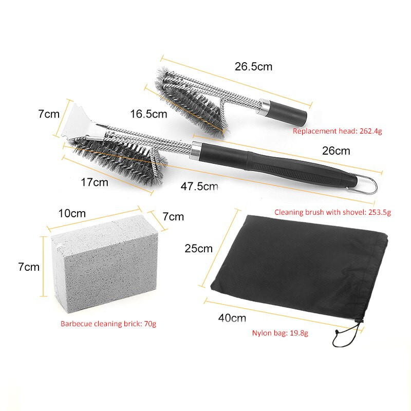 Virtuvės grilio valymo šepetys ir grandiklis, skirti BBQ valymo įrankiams Trijų galvučių visų tipų griliui.