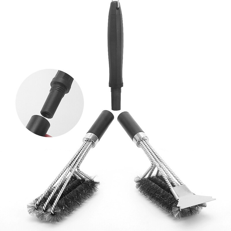 Virtuvės grilio valymo šepetys ir grandiklis, skirti BBQ valymo įrankiams Trijų galvučių visų tipų griliui.