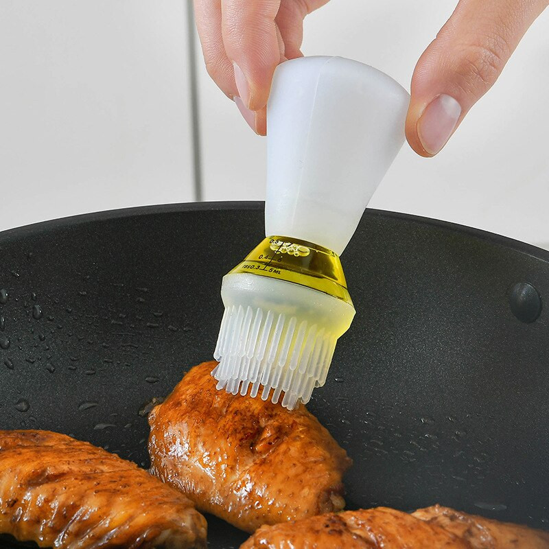 Hordozható szilikon olajos palack kefével Grill olaj kültéri grill konyha főző grill sütőkefe üvegpalack kellékekkel