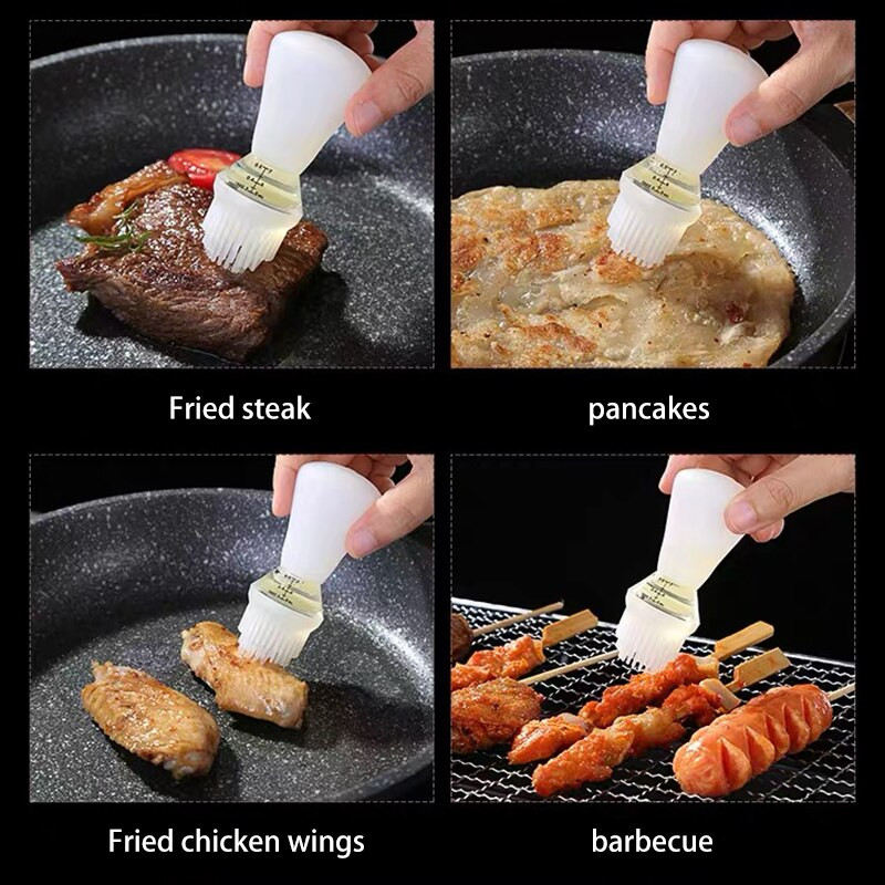 Hordozható szilikon olajos palack kefével Grill olaj kültéri grill konyha főző grill sütőkefe üvegpalack kellékekkel