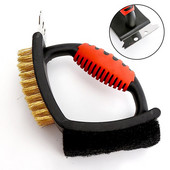 Daugiafunkcis grilio šepetys su žalvario šerių šveitimo padėklu ir grandikliu visoms grotelėms Grilio šepetys ir grandiklio guminė rankena