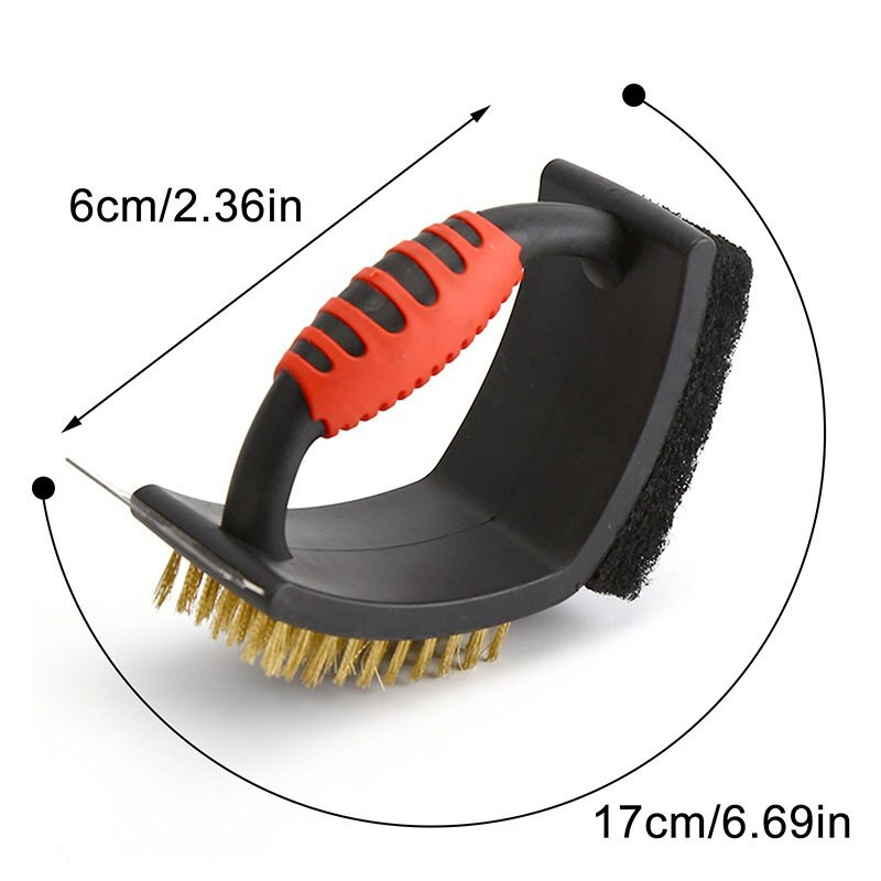 Daugiafunkcis grilio šepetys su žalvario šerių šveitimo padėklu ir grandikliu visoms grotelėms Grilio šepetys ir grandiklio guminė rankena