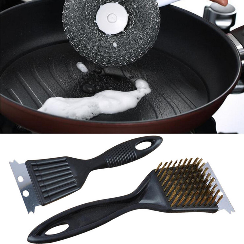 Grillkefe és kaparó rozsdamentes acél sörték Tisztítóeszközök Nagy teherbírású kültéri grillkefe készlet BBQ grilltisztító keféhez