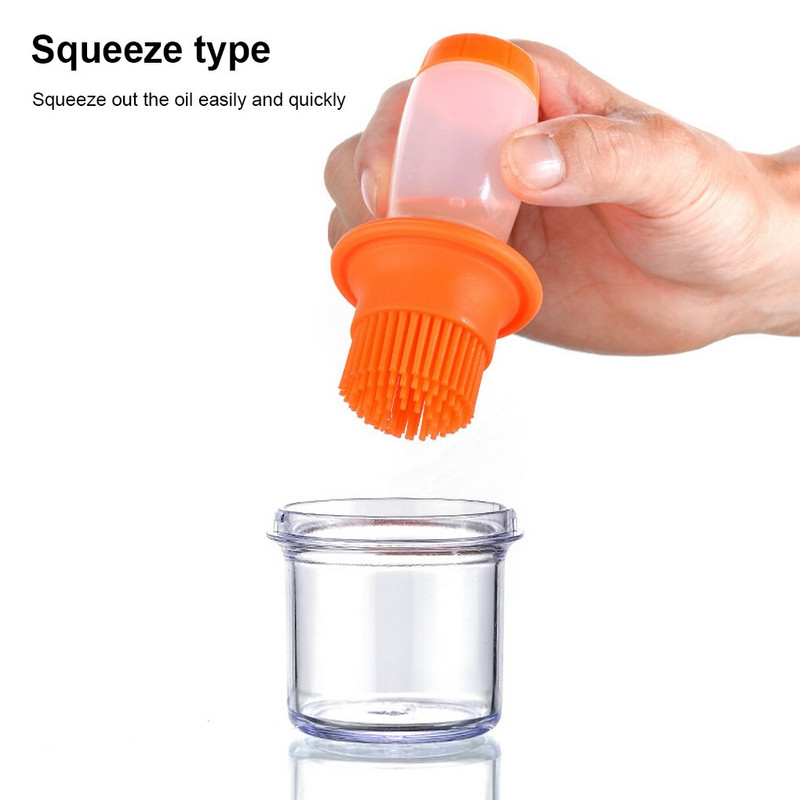 Dozator de ulei Flacon Perie pentru ungerea bucătăriei Detașabil Lavabil Reutilizabil Gratar portabil Vase de gătit Vase de copt Portocaliu