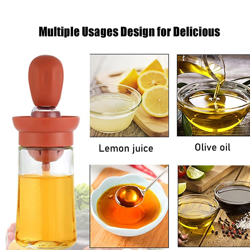 Sticlă dozatoare de ulei de măsline cu perie 2 în 1 picurator din silicon pentru măsurare flacon distribuitor de ulei de gătit pentru instrument de grătar pentru coacere
