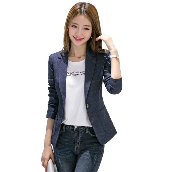 Jachetă în carouri pentru femei, cu mâneci lungi și decolteu ascuțit