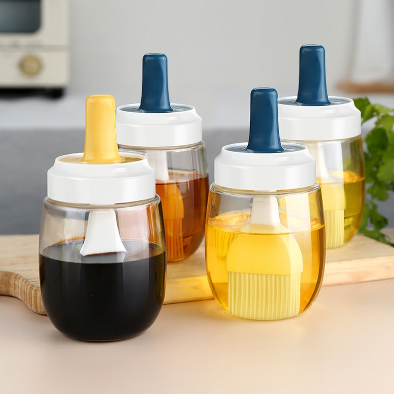 Sticlă de ulei de silicon de bucătărie Perie de ulei pentru coacere Grătar Grătar Dispenser perie de ulei pentru patiserie Friptură Perii pentru ulei de bucătărie Instrument pentru grătar