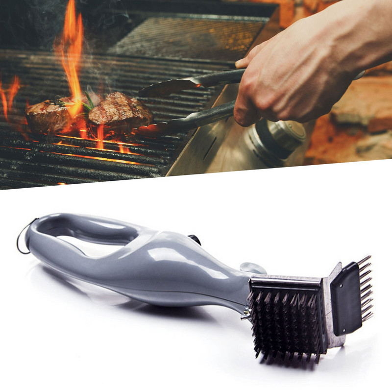 Grillkefe extra erős, hosszú nyelű BBQ tisztító kiegészítők Háromszoros grill súroló kefe