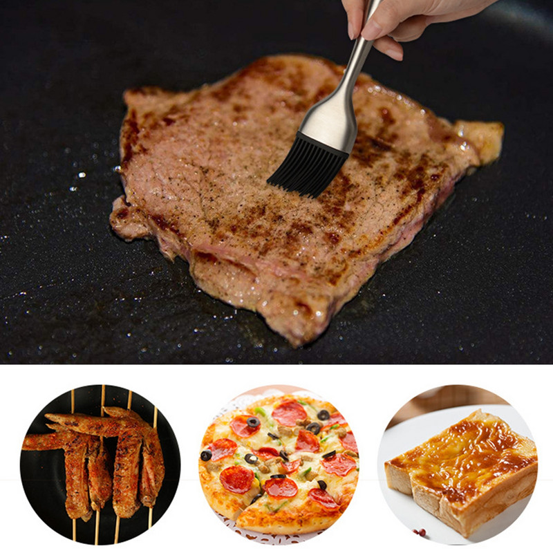 BBQ olajkefe szilikon rácsozófej, rozsdamentes acél nyéllel grillsütő, ételminőségű szószkefe, kivehető konyhai eszköz