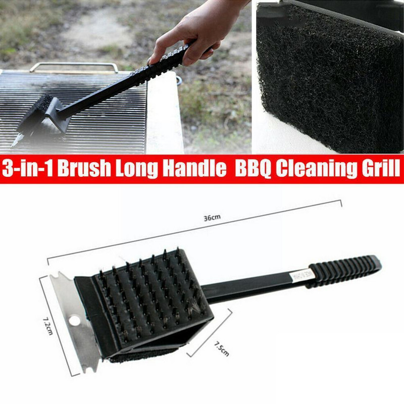 3 az 1-ben grilltisztító kefe acél sörtékkel Tisztító Bbq kültéri tartozékok kefe Többfunkciós grilleszközök M5h7