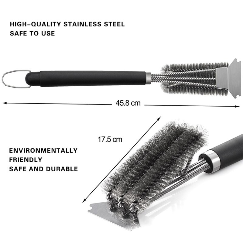 Rozsdamentes acél grillkefe grilltisztító kefe 3 az 1-ben grillkefék BBQ Clean eszköz Grillsütési kellékek