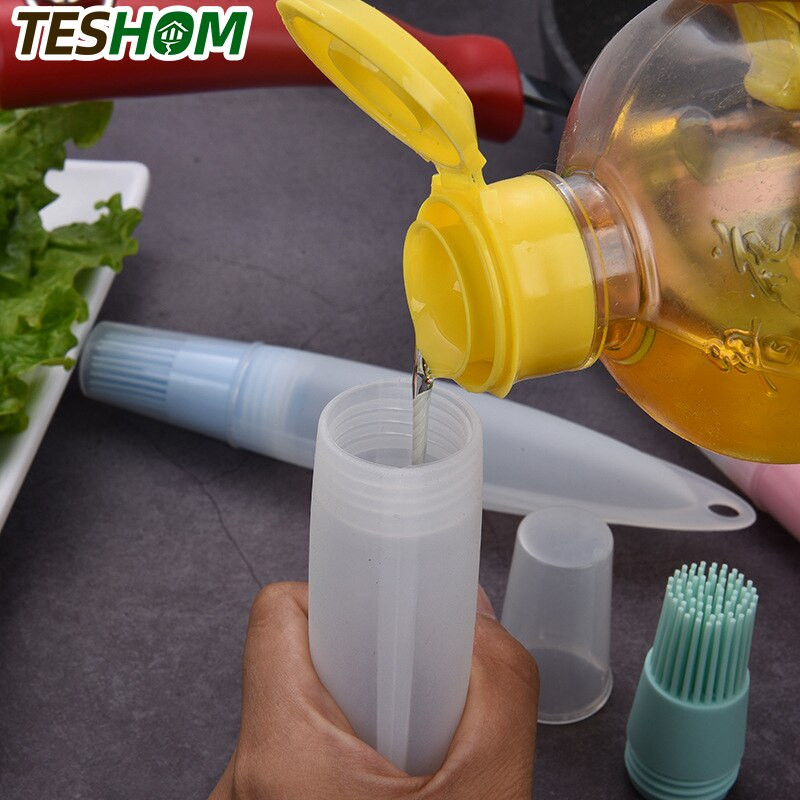1 buc. Sticla portabilă de ulei din silicon, perie de ulei la temperatură înaltă, coacere, gătit, unelte pentru grătar, perie pentru grătar, gadget-uri de bucătărie