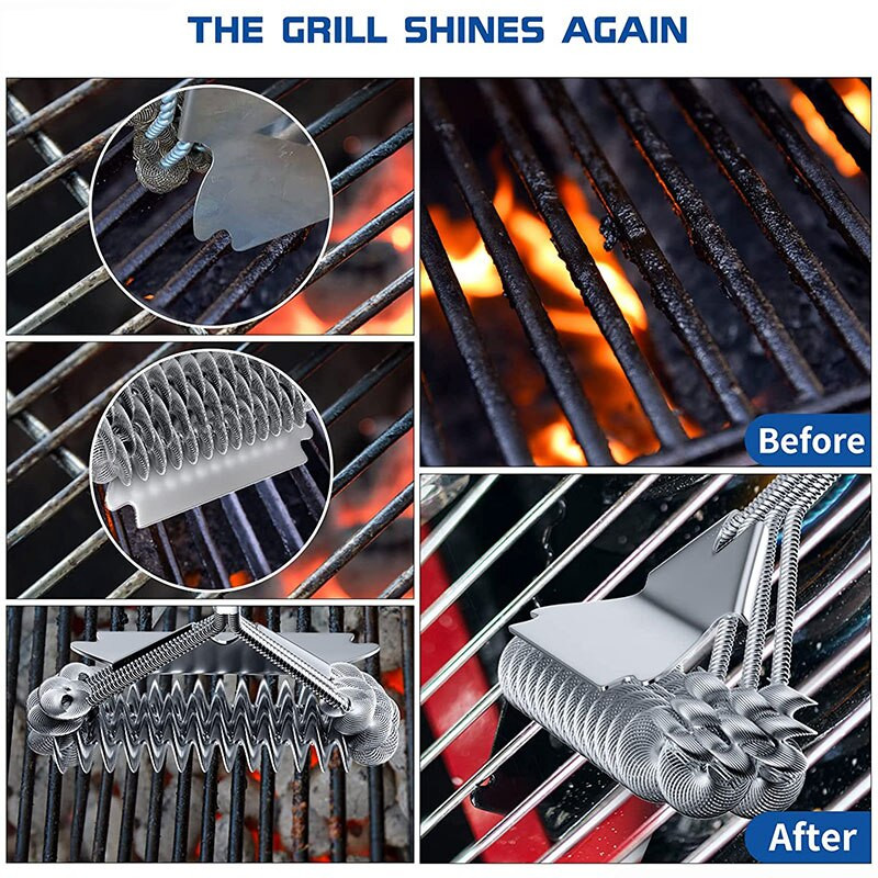 17 hüvelykes barbecue grill Grill kefe Tisztító szerszám Grill tartozékok Rozsdamentes acél sörték Tapadásmentes tisztítókefék Barbecue