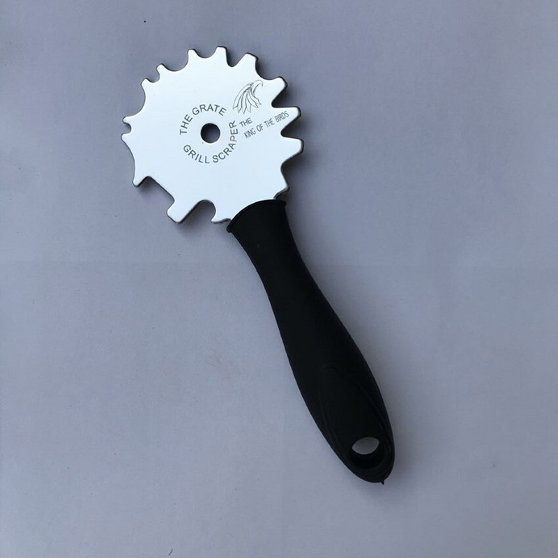 Nerūsējošā tērauda BBQ grila skrāpis - grila restes tīrītājs - grila grila birste bez saru tīrīšanas rīks, melns rokturis