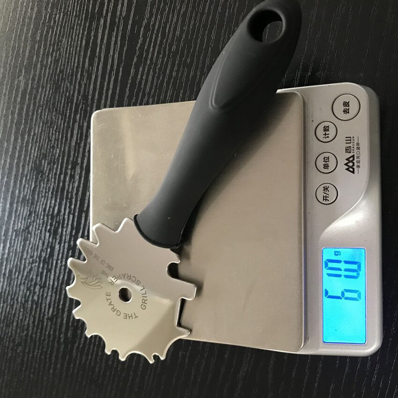 Nerūsējošā tērauda BBQ grila skrāpis - grila restes tīrītājs - grila grila birste bez saru tīrīšanas rīks, melns rokturis