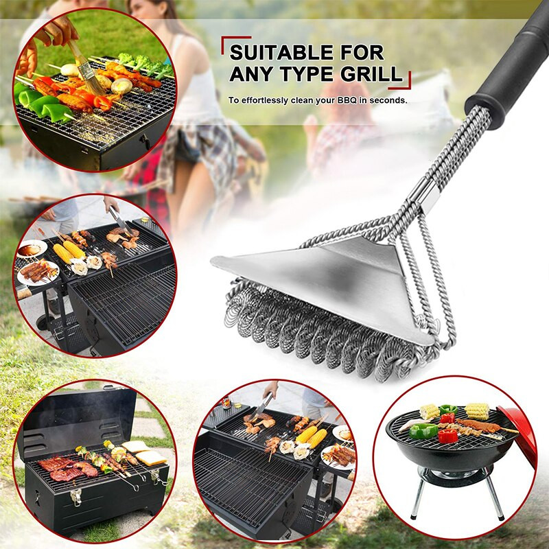 Βούρτσα καθαρισμού ψησταριάς μπάρμπεκιου Κιτ μπάρμπεκιου από ανοξείδωτο ατσάλι Βούρτσα καθαρισμού 3 σε 1 βούρτσα ψησταριάς και ξύστρα Αξεσουάρ κουζίνας Weber