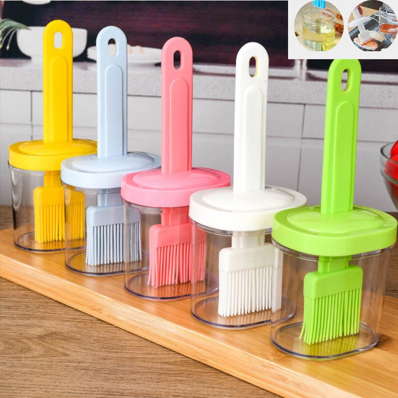 Sticlă cu perie de ulei de silicon pentru grătar Biscuiți de patiserie lichide cu ou rezistente la căldură cu mâner Perie de ulei de silicon Ustensile de bucătărie pentru coacere