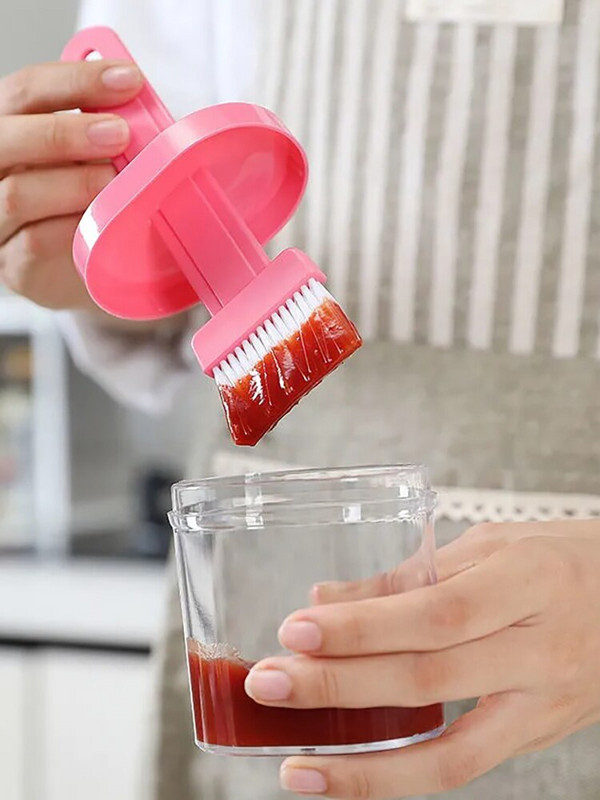 Perie pentru ulei de bucătărie Perie pentru ulei pentru grătar Perie mică din plastic, all-in-one, convenabilă, cu sticlă de bază și capac