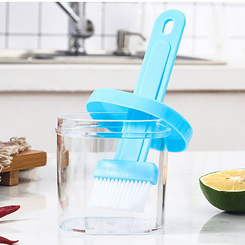 Perie pentru ulei de bucătărie Perie pentru ulei pentru grătar Perie mică din plastic, all-in-one, convenabilă, cu sticlă de bază și capac